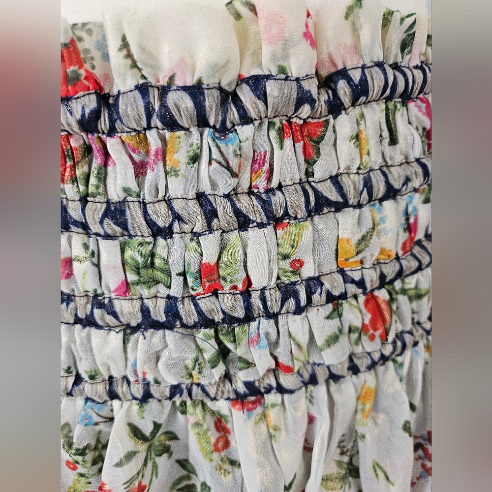Current Air Floral Ruffle tiered Metallic Smocked Mini Skirt. Med - Picture 3 of 7